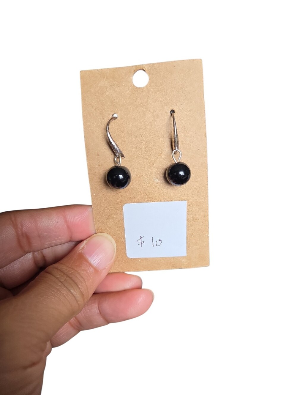 Vintage Silver Toned Classic Black Drop Earrings 1"